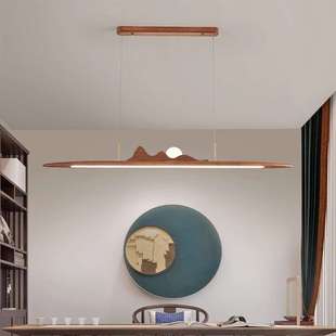 创意极简新中式 侘寂风木艺长条餐厅一字吊灯工作茶室吧台禅意灯具