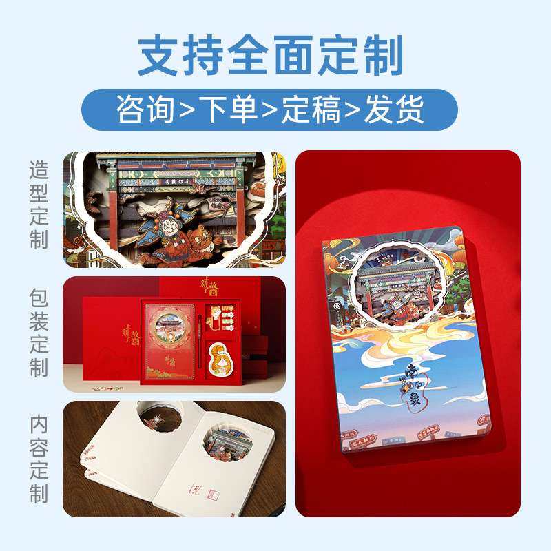 北京长城立体镂空笔记本创意手账本日记本新年3d纸雕本打样国潮
