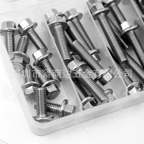 跨境56pcs304不锈钢外六角法兰螺丝套装法兰带垫花齿防滑螺丝盒装