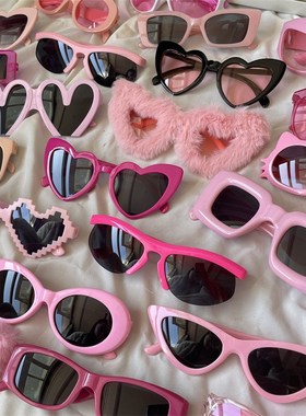 显白玫红欧美街头爱心粉色太阳眼镜网红男显脸P小辣妹遮阳镜墨镜