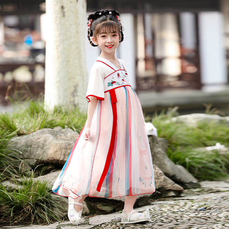 女童汉服夏款儿童唐装短袖连衣裙中国民族风旗袍服装202Z3新款古