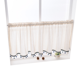 免打孔半帘短帘透光窗帘纱帘门帘咖啡J帘厨房遮挡衣柜防尘帘亚麻