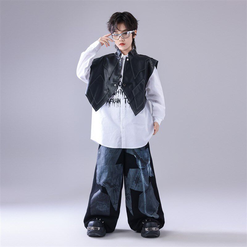 街舞儿童潮服架子鼓演出服男童少儿服装hiphoOp套装嘻哈马甲套装