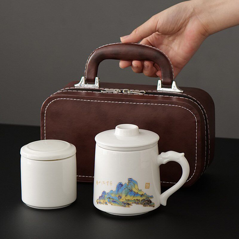 羊脂玉陶a瓷个人专用泡茶杯子办公茶水分离杯带盖过滤水杯定制log