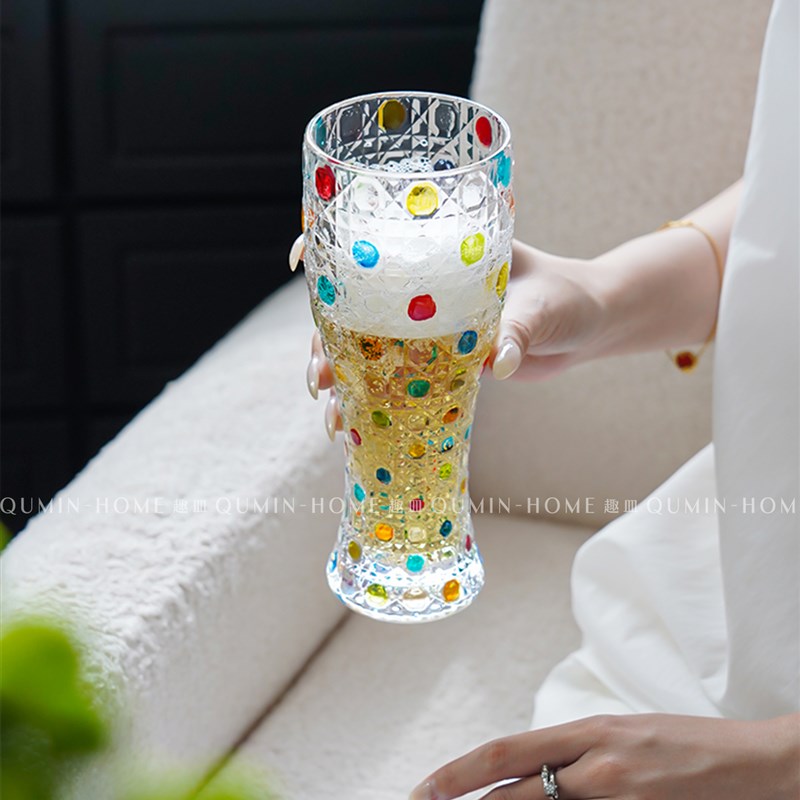 趣店创意欧式玻璃啤酒杯家用高值E大容量葡萄酒杯冷饮杯饮水杯