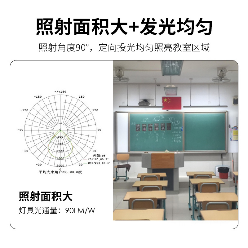 LED教室灯学生护眼国标支架培训C室吊灯照明防眩光黑板灯5000K