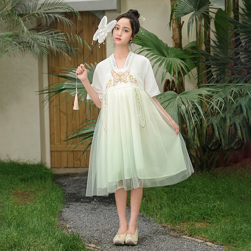 胖女童连衣裙儿童夏装加肥加大码汉服裙子L中大童古装仙女唐装纱