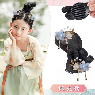 儿童汉服假发头饰女童古装一体式垫发包发L箍造型古风抓夹发髻发