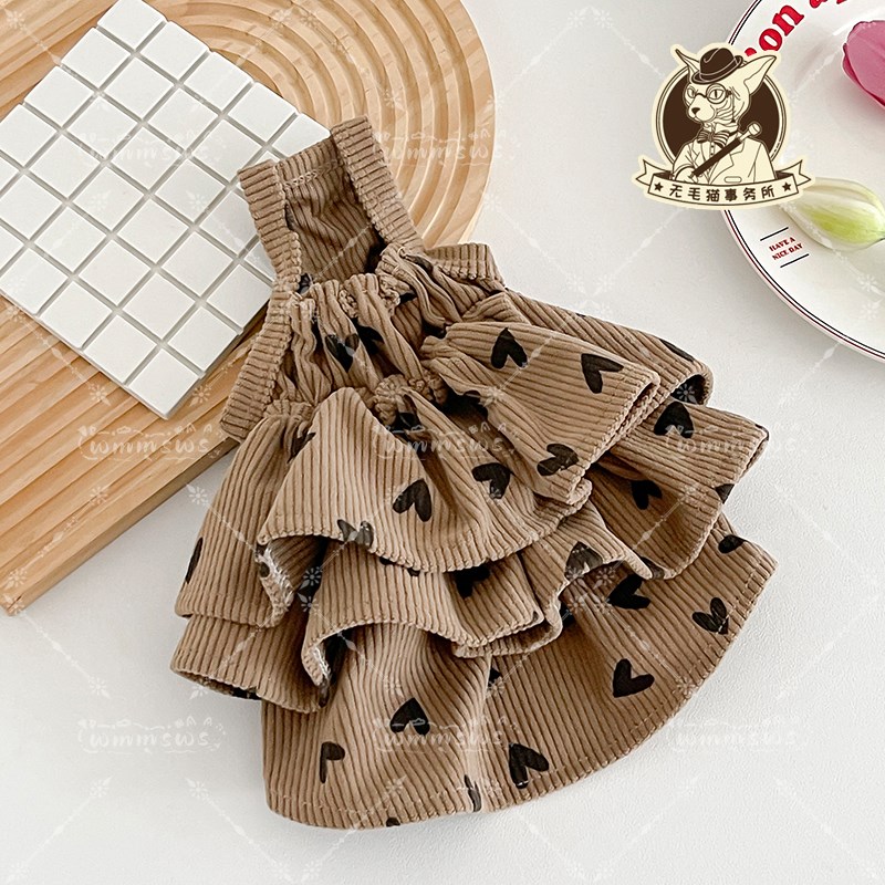 夏季无毛猫德文j宠物小猫咪纯棉灯芯绒洋装可爱甜美蛋糕裙公主裙