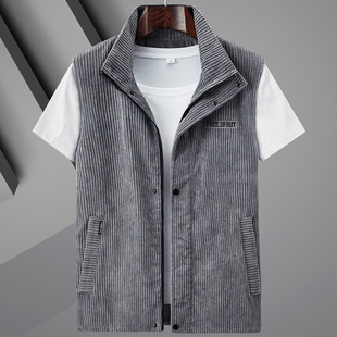 条绒背T心春秋季 外套男装 坎肩马 宽松休闲立领无袖 灯芯绒马甲男士