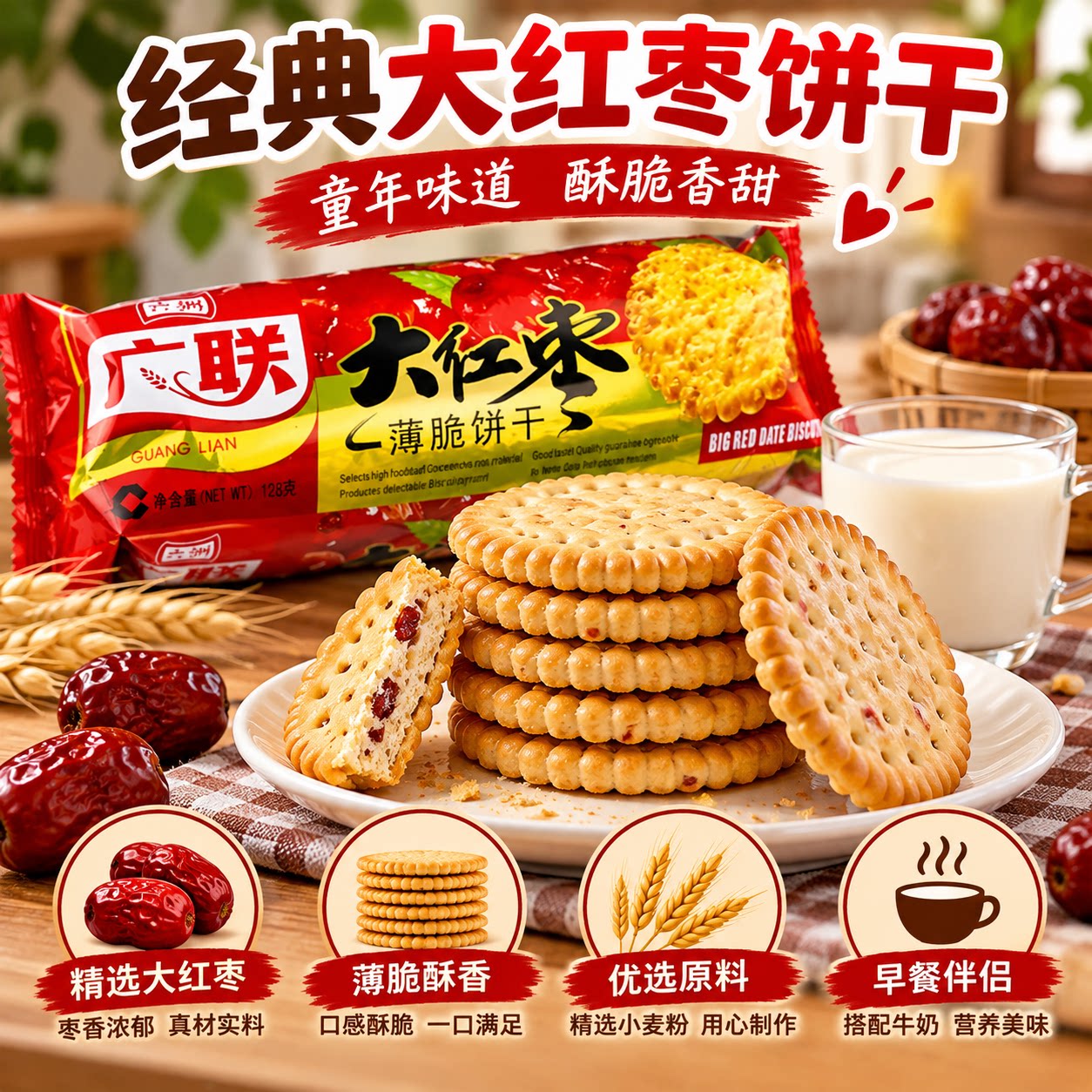 广联老式红枣饼干官方旗舰店湖北特产老牌子怀旧早餐代餐薄饼零食