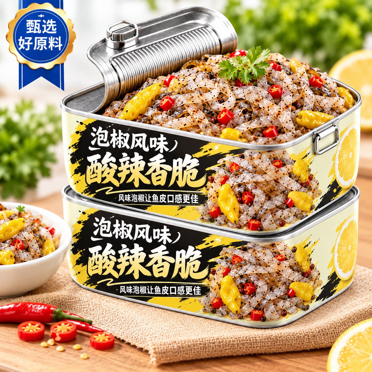 泡椒鱼皮开袋即食酸辣开胃爽脆凉拌菜泡椒味鱼皮零食下饭下酒小菜
