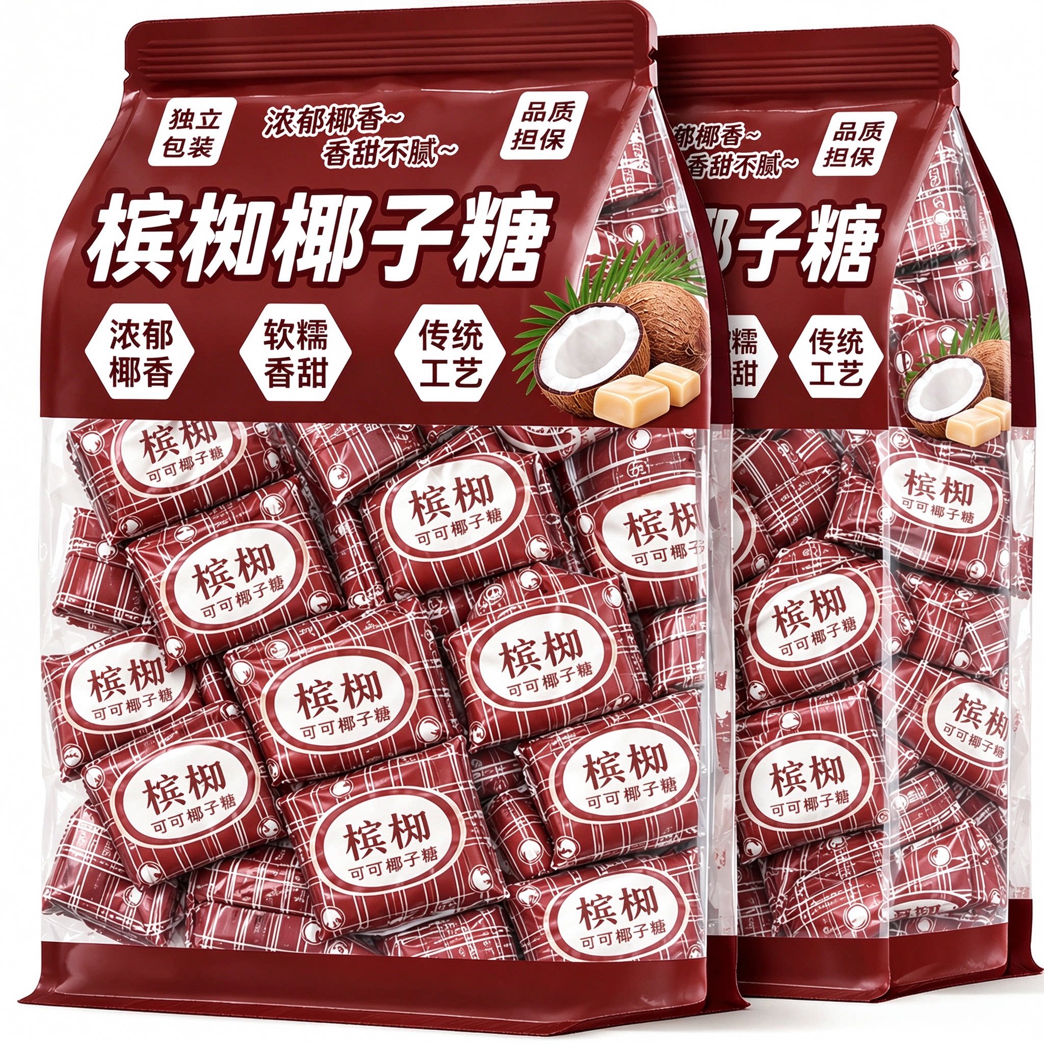 正宗越南进口槟椥可可原味椰子糖8090后怀旧糖果零食品官方旗舰店