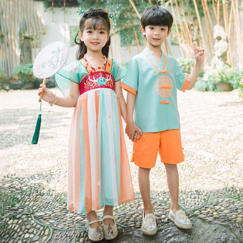 儿童演出服中国风男女童国学汉服套装中小学生朗诵合唱舞蹈表演服