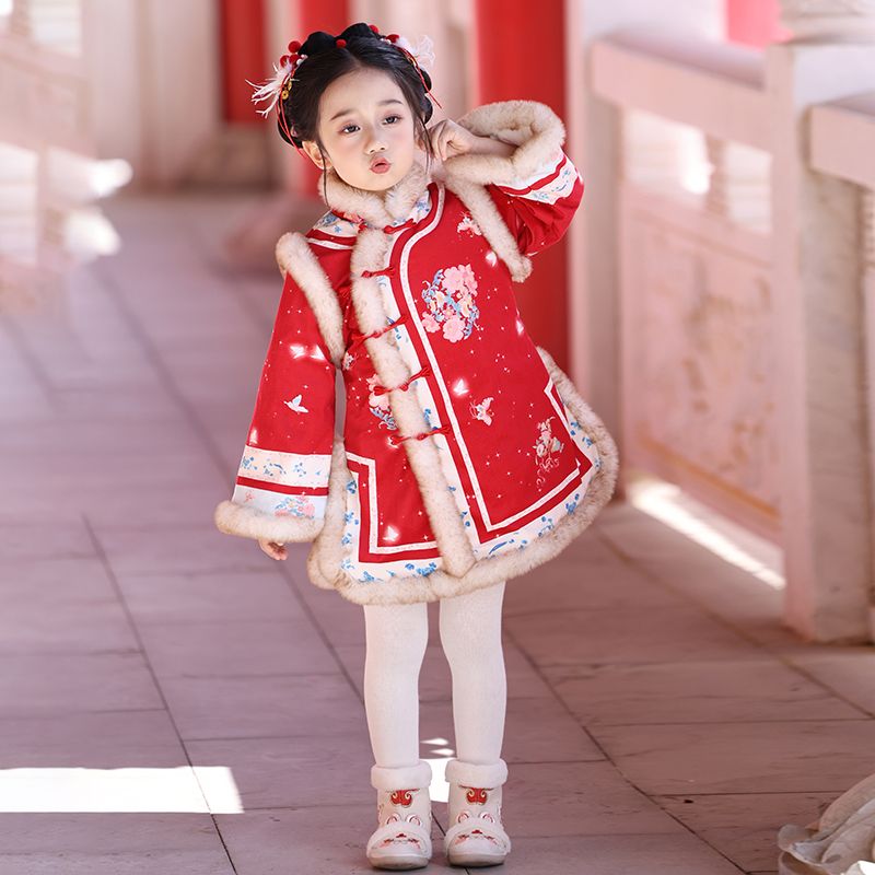 女童拜年服冬装汉服儿童喜庆新年衣服女宝宝过年旗袍唐装冬季加厚