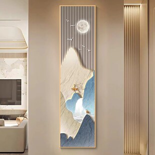 九鱼图窄长条进门玄关装 壁画入户走廊尽头过道挂画 饰画正对门竖版