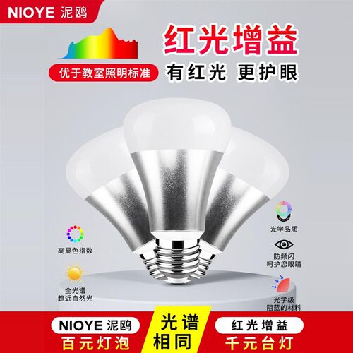 全光谱灯泡红光增益高显指e27螺口led防近视台灯学习专用护眼灯泡