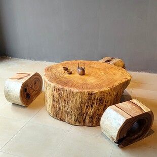 直销新品风实木木墩茶几s凳子原木树墩茶桌圆形木桩底座床头柜民