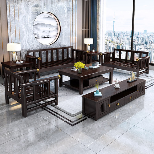 全实木中式沙发禅意中式客厅布艺贵妃国风意沙发组合家具