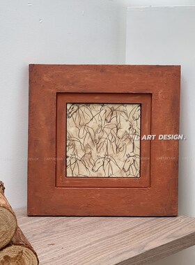 L T 橙色轻中古手绘立体木雕装饰画马元素样板房客厅电表箱挂画