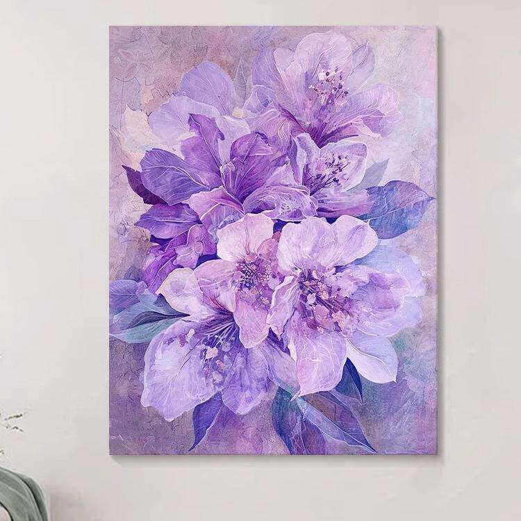 法式纯手绘油画紫色花卉抽象客厅装饰画紫气东来轻奢玄关肌理挂画