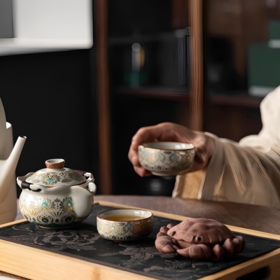 丰序汝窑手抓壶旅行茶具便携套装一壶二杯敦煌快客杯户外茶壶泡茶