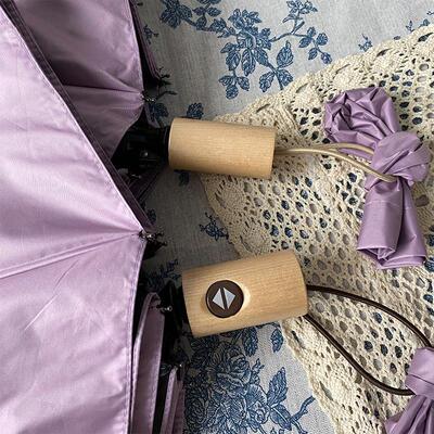 msho幻象系 重度灰香芋紫素色ins自动三折晴雨两用遮阳黑胶雨伞女