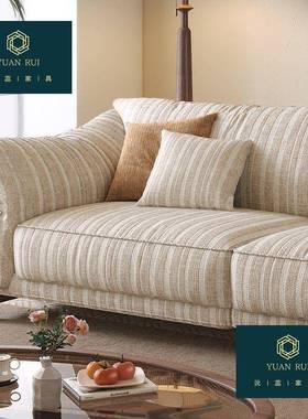 拆新款13388大小户型中古发风可洗布艺沙奶油吟雪条纹流星棉麻直