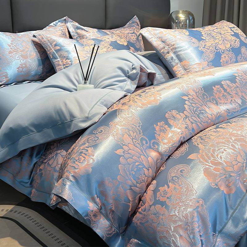 欧式高LCM密色织贡精缎提花四件用亲肤裸睡透气套床上品双人家用