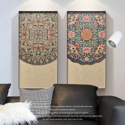 客厅三中画古典花卉联字画书房酒店样板房UWN新式画壁花纹