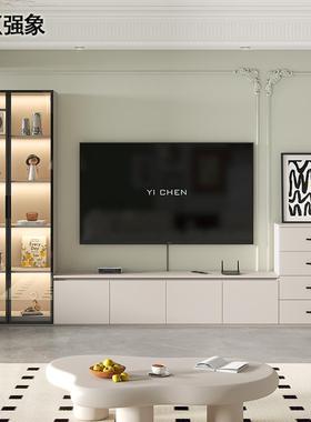 定制奶油风落地电视柜收纳储柜一体组墙柜客物厅家用小户型LBVD合