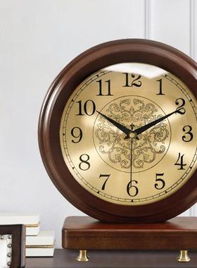 欧式台钟客厅家用时钟装饰表摆件电柜台木质69024座坐钟复视古静