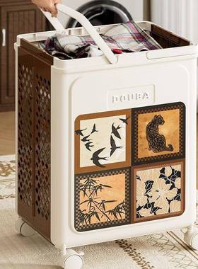 L0V脏衣篓衣家用洗篮带轮可折叠卫生FLU间服洗澡放脏浴衣收纳筐桶