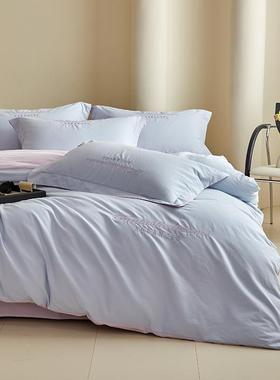 奢款轻纯棉绣磨毛四件套长绒棉简nmsd约刺加被套全棉秋冬季床上用