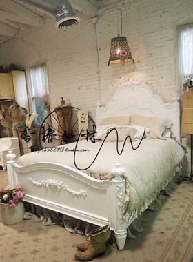 端美式复古实木雕公花床法式白色主床欧式式英仿DOX古大床婚高床