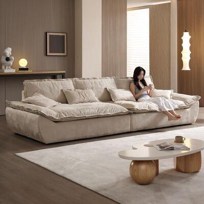 沙发大坐深直排四人懒人沙客发约厅61299现代简奶油风沙乳胶布艺