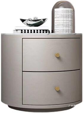 奢意式床头柜简约现代实木抽屉容量卧大整室圆形皮轻艺储91126藏