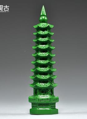 实绿色木雕刻9GG01359层昌塔摆件木质风水九层文昌塔家居厅客办公