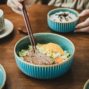 条纹浮雕陶瓷餐具饭碗米饭碗高颜值圆形饭碗面碗沙拉碗 家用好看