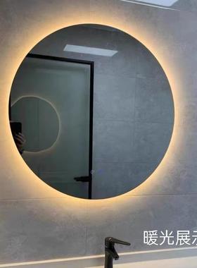 圆镜生间壁挂室圆形室浴镜l卫ed浴镜梳妆镜挂墙试智能镜防95325雾