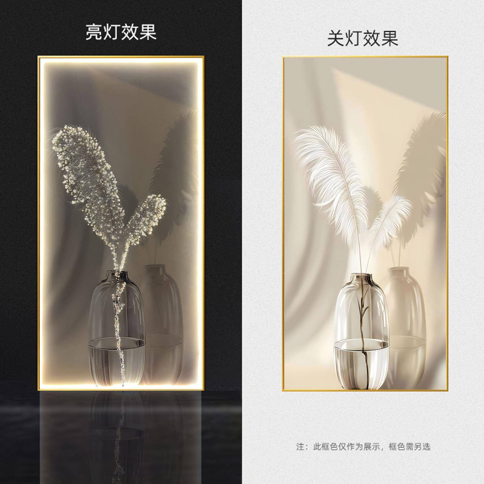 入户led灯轻奢羽毛玄关画客厅沙发落地画奶油风挂画现代简约壁画