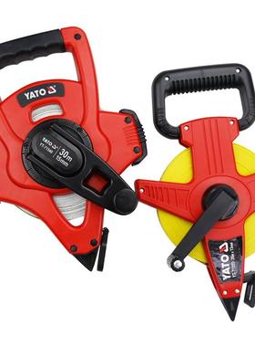 YATO手提架尺手摇30SEVM5米建筑工程量0测量钢尺纤维地皮插地卷尺