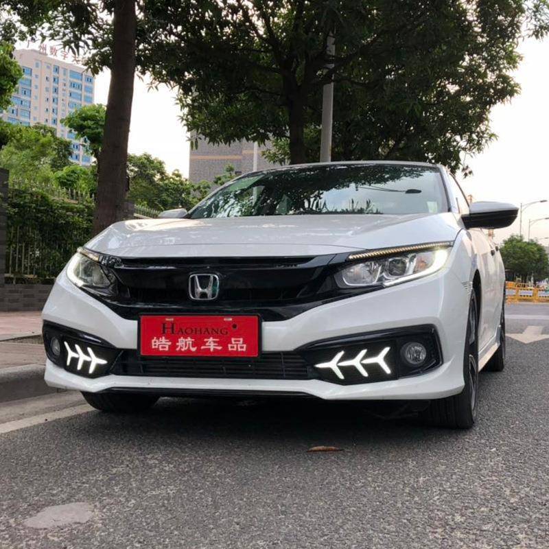 十代思域行灯鱼骨款三色流ld雾灯改装灯e前光19日款咨询客服新思