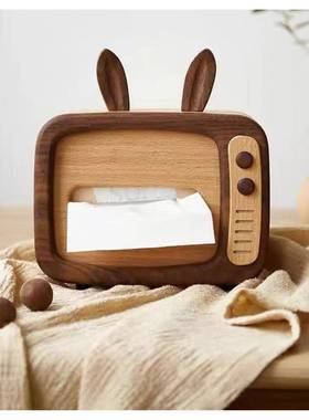 电视实木可爱纸巾盒创意摆客厅餐件巾兔收纸纳卧室高档LMM卡通抽