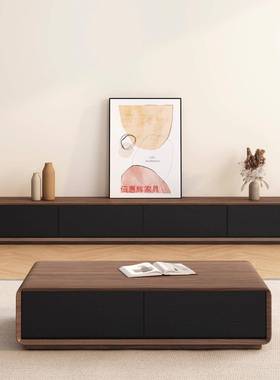 实极简实木电视全柜小18096户型厅客超窄木胡桃色落地柜整装电视