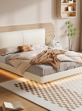 奶油风2皮床米x2床米2女生卧室浮主卧高67365悬端大气小户型薄床