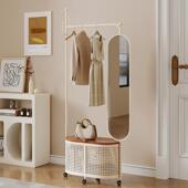 地落挂衣架镜子卧室身镜衣全帽一体穿衣镜奶油风可styjz移动简架