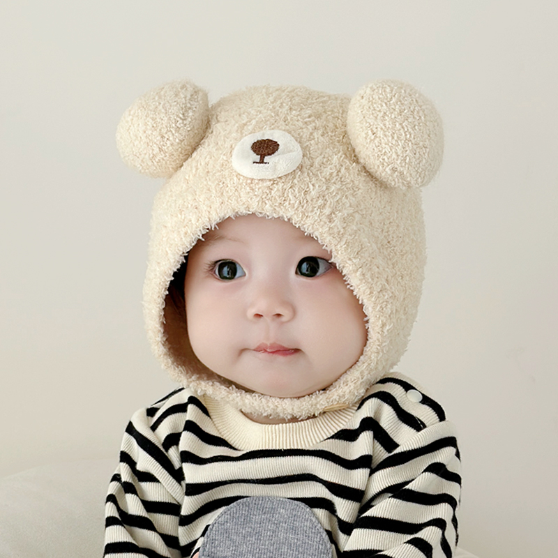 婴儿帽子秋冬季宝宝毛线帽儿童护耳帽珊瑚绒可爱针织男童女童冬款