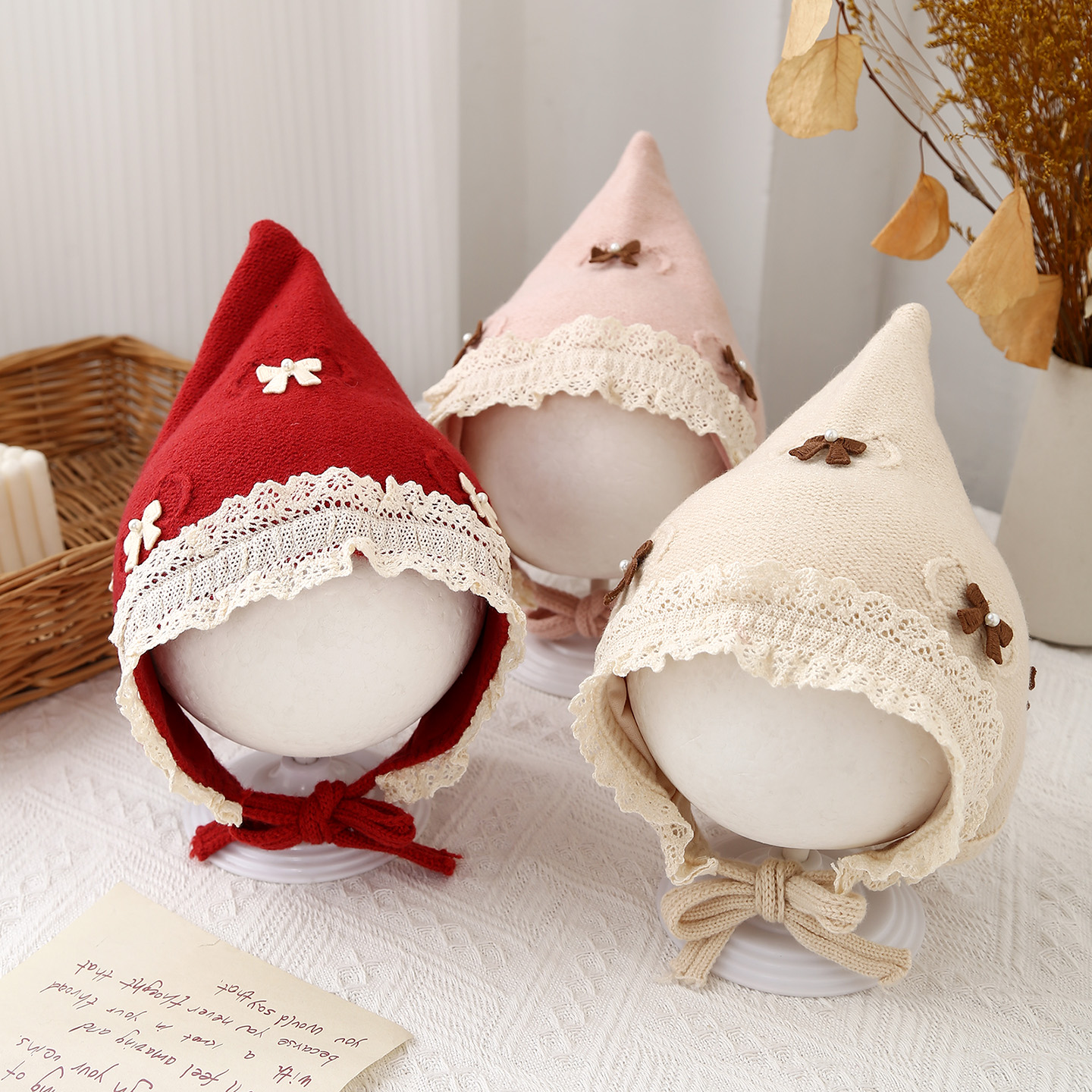 婴儿帽子秋冬季保暖加厚针织护耳尖尖帽女宝宝可爱小月龄毛线胎帽