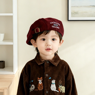 儿童帽子秋冬款韩版时尚灯芯绒贝雷帽冬天小孩男童保暖防风鸭舌帽